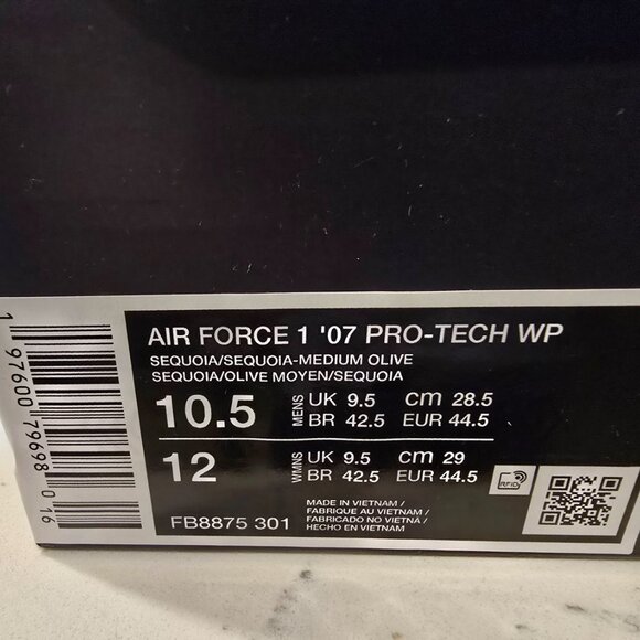 Nike Air Force 1 07 Pro-Tech WP Sequoia Waterproof Men Sz 10.5 Shoes FB8875-301 - Picture 10 of 10